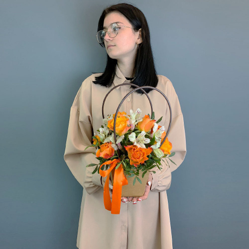 Сумочка с оранжевыми розами Кения и альстромерией арт. 66996-Р