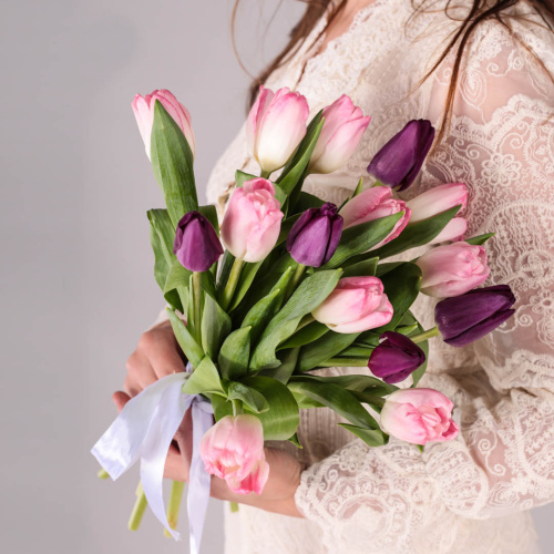 Тюльпаны розово-фиолетовый микс 15 шт. (без упаковки) арт. 28774