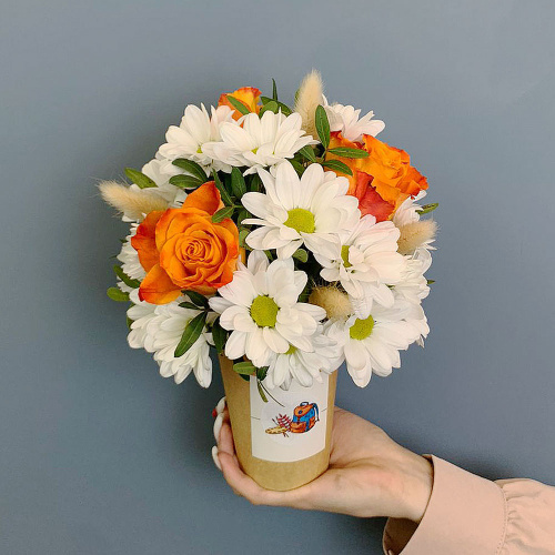 Стаканчик с хризантемой и розами арт. 66997