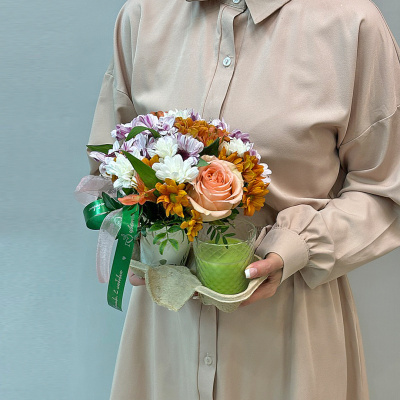 Сет "Лайм". Набор стаканчики с цветами и аромасвечой 70402